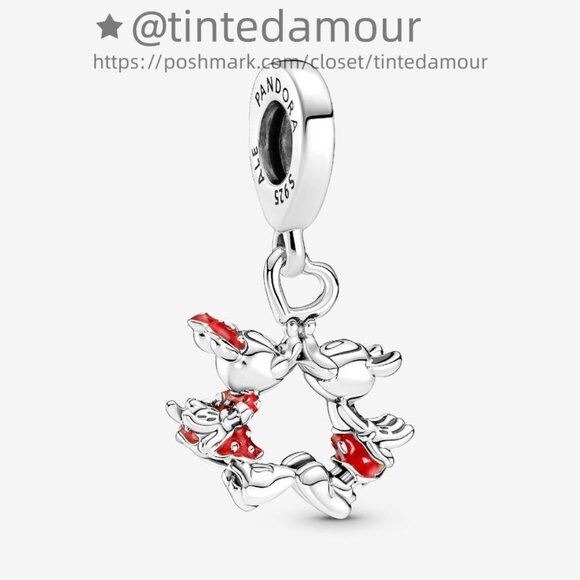 Pandora Disney Mickey Mouse & Minnie Mouse Kissing Dangle Charm|Pendant - Picture 1 of 2